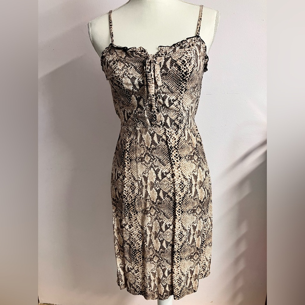 Women’s Summer Dress, Size XS, Snakeskin Print, Tan/Brown, Spaghetti Straps